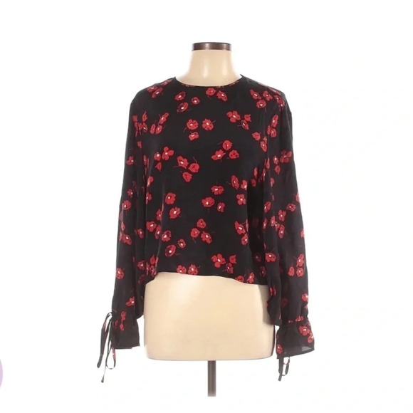 Derek Lam Black Red Floral Silk Blouse Size 8 - Picture 1 of 6